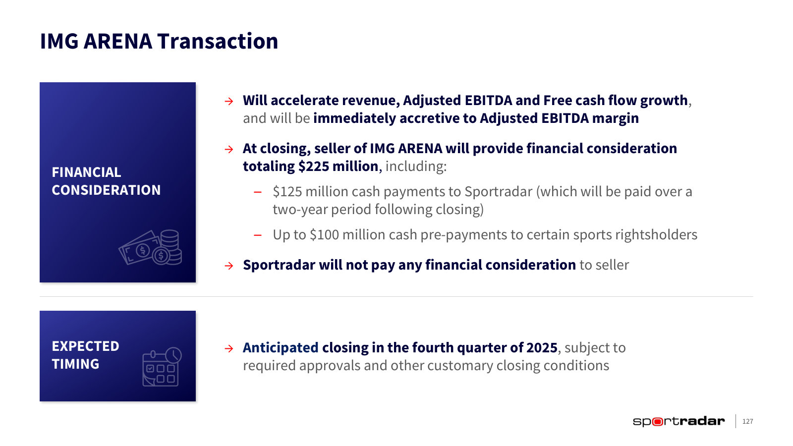 The unusual structure of the IMG ARENA deal — Sportradar pays nothing and receives $225m from the seller.